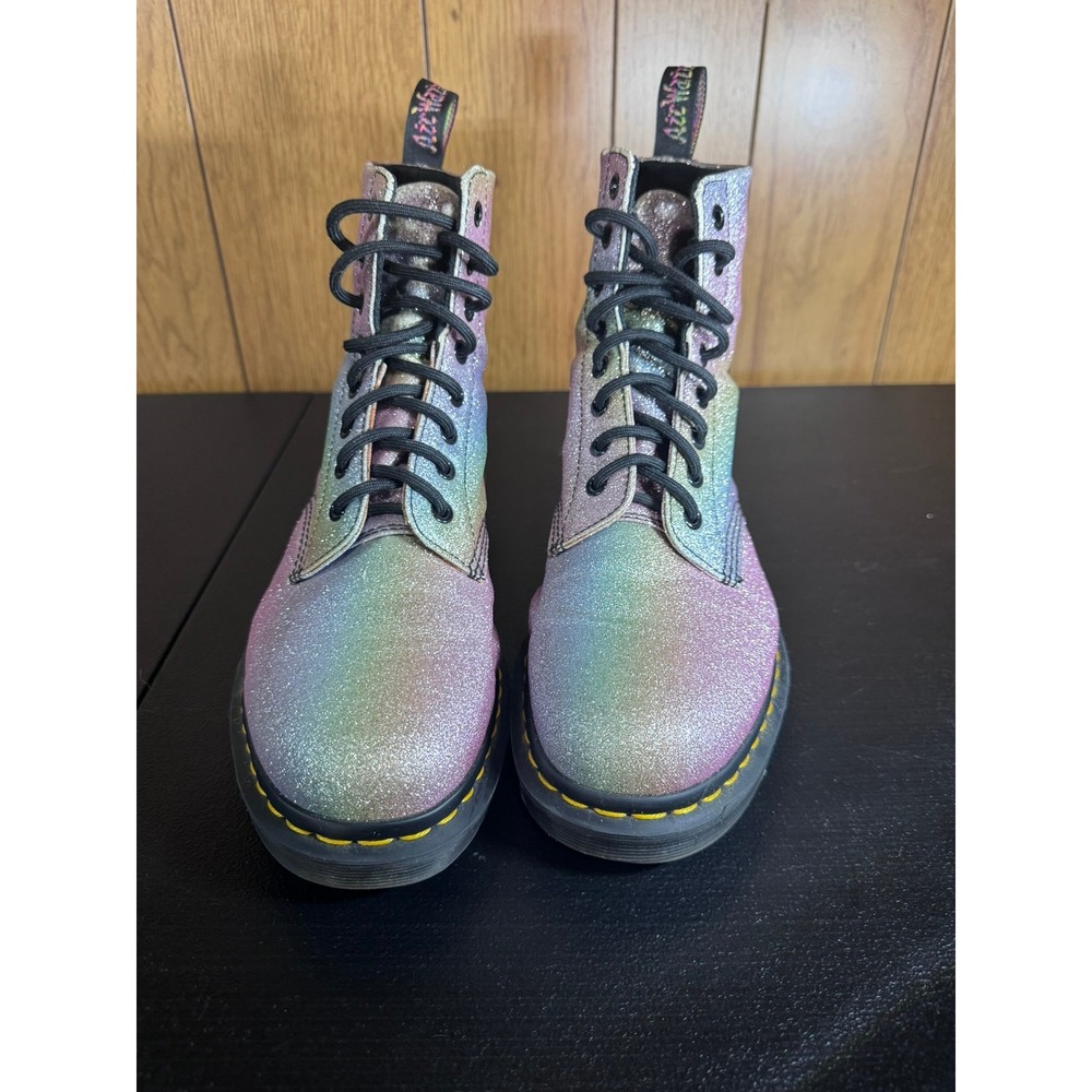 Dr. Martens 1460 Pascal Rainbow Glitter Ombre Lace Up Boots Pink Blue Purple W10